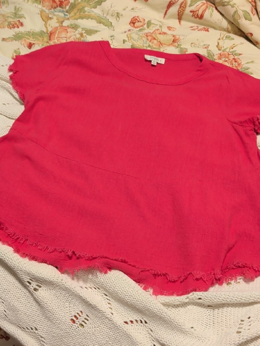 UMGEE- XL Hot Pink Indie Short Frayed  Sleeve Scoop Neck Top - Picture 11 of 11